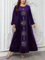 Plus Size Lila Samt Maxi Kleid mit Strass Geometrisch Elegantes Langes Abendkleid - Stil 220