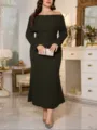 Dames off shoulder lange mouw gestreepte gebreide jurk grote maat elegante maxi jurk - Zwart en Groene Fijne Strepen