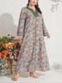 Plus size floral print long sleeve maxi dress elegant casual daily wear comfortable kaftan - 3XL / Dresses / Multicolor