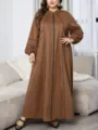 Plus Size braunes Maxikleid für Damen langärmlig eleganter Reißverschluss Kaffeekaftan - Stil 222
