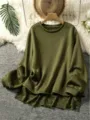 Green lace hem long sleeve sweatshirt variant, casual loose women top fashion style - Color 8