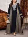 Elegante losse maxi jurk voor dames, grote maten zwart gouden abaya met zilveren borduursel. - Zwart & Goud