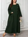 Elegantes, langärmliges dunkelgrünes Maxikleid in Übergröße mit Taschen für elegante Damen. - Stil 225