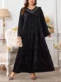 Abito lungo in velluto taglia forte da donna, elegante vestito maxi manica lunga. - 0XL / Nero