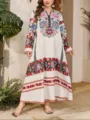 Plus size long sleeve floral print maxi dress, elegant boho loose casual long robe. - Color 0026