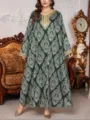 Grote Maat Groene Maxi Jurk Vintage Print Lange Kaftan Elegante Etnische Jurk Variant - Donkergroen Nautische Print
