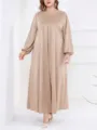 Abito lungo maxi elegante e casual a maniche lunghe in splendido colore beige per donna. - 4XL / Kaki