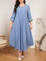 Hellblaues Damen Maxikleid in Übergröße mit langen Ärmeln, elegantes Freizeitkleid. - Stil 230