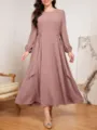 Elegantes Maxikleid mit langen Ärmeln in Mauve-Rosa für Damen in Übergrößen mit Taillengürtel - Stil 231