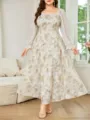 Elegantes Damen Maxikleid in Übergröße mit langen Ärmeln und floralem Stickmuster. - Stil 233