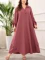 Elegantes langärmliges Maxikleid in Übergröße mit Reverskragen und Knopfdetails für Damenmode - Stil 235
