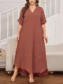 Grote Maten V-Hals Maxi Jurk Mauve Losse Casual Elegante Lange Jurk voor Dames Mode - Oudroze