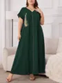 Abito lungo verde taglie forti con ricamo oro elegante scollo a V caftano donna - 1XL / Vestiti / Verde scuro