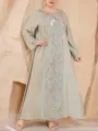 Elegant loose plus size embroidered long sleeve maxi dress abaya for women comfortable daily wear - Color 0037