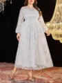 Elegante abito lungo in pizzo bianco taglie forti con maniche lunghe da donna mod. - 0063
