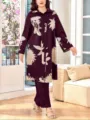 Plus Size Damen lässiges zweiteiliges Set dunkelviolett florale Langarmshirt Variante - 41