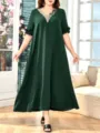 Damen Elegantes Übergröße Maxikleid Dunkelgrün V-Ausschnitt Stickerei Rüschenärmel - Stil 244