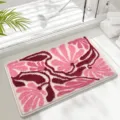 Absorbent non-slip bath mat with pink abstract floral pattern for home bathroom decor - 40*60cm / Pink