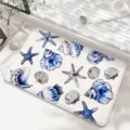 Tappeto da bagno morbido antiscivolo motivo conchiglia stella Marina acquerello blu - Oceano blu