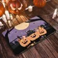 Halloween doormat cute black cat pumpkin flannel floor mat spooky autumn home entryway decor - Cashmere-like Purple Cemetery Pumpkin