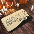 Halloween spooky pumpkin ghost flannel doormat, festive indoor entryway floor mat style. - Flannel Beige Cemetery