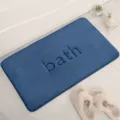 Solid blue absorbent bath mat with embossed letter design, anti-slip bathroom floor rug. - 40x60cm / Navy Blue