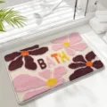 Alfombra de baño floral tufted suave antideslizante absorbente para dormitorio hogar - Rosa Arroz
