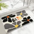 Alfombra de baño tuftada con diseño floral y texto bath, felpudo antideslizante absorbente. - Gris Beige