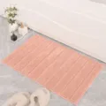 Pink microfiber striped bath mat, absorbent non-slip floor carpet for bathroom and home. - Pink