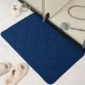 Thick navy blue coral fleece bath mat, absorbent floor rug for bathroom and bedroom doorway. - Dark Blue