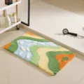 Alfombra de baño copetuda colorida, alfombra de suelo antideslizante paisaje abstracto. - Colina de Arroyo Verde