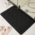 Thickened coral fleece bath mat, non-slip black floor rug for bathroom, bedroom and doorway. - Black