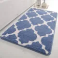 Blue and white quatrefoil bath mat absorbent non slip floor rug for bathroom decor - Blue