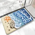 Alfombra de baño copetuda absorbente antideslizante con motivo de estrella de mar para suelo. - Bosque Submarino Vertical
