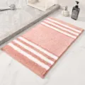 Thick microfiber striped bathroom anti-slip floor mat, soft pink and white color. - 40*60cm / Dusty Pink