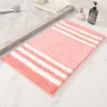 Thick microfiber striped bath mat for bathroom, anti-slip floor rug in pink and white. - 40*60cm / Pink