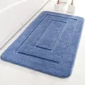 Solid blue ultra-fine fiber bathroom floor mat, absorbent and non-slip loop design rug. - 40*60cm / Blue