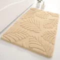 Beige plush bath mat with fluffy tufted leaf pattern, soft memory foam bathroom anti slip rug new - Camel