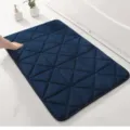 Dark blue memory foam bath mat, soft coral fleece geometric embossed anti-slip floor rug. - 40*60cm / Navy Blue