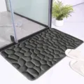 Tappetino da bagno antiscivolo assorbente con motivo a ciottoli 3D grigio scuro, zerbino d'ingresso. - Grigio scuro