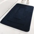 Dark blue microfiber bathroom mat, anti-slip absorbent floor mat for modern home decoration. - Navy Blue