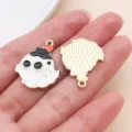 Cute Halloween ghost enamel charm gold metal pendant for DIY jewelry making bracelet necklace - Candle Little Ghost (29887)