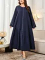 Damen Übergröße Langarm Maxikleid elegante lässige einfarbige dunkelblaue Bekleidung Produkt - 1XL / Marineblau