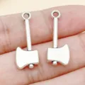 Close up of antique silver axe metal charms, perfect for DIY jewelry and keychain making. - Axe (11183) / 1 Piece (10x25mm) / Antique Silver
