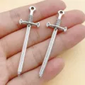Antique silver sword charms pendant DIY jewelry making necklace bracelet accessories set 2pcs - 1 Piece/Pack (16x54mm)