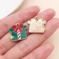Pendentif en alliage émail cadeau de noël accessoire de bijoux DIY mignon style - Boîte Cadeau avec Nœud (29833) / 1 Pièce (19x18x2mm) / Vert