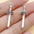 Antique silver alloy sword dagger pendant DIY jewelry accessories for handmade necklaces bracelets. - 1 Piece/Pack (34x10mm)