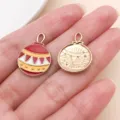 Pendentif breloque en métal émaillé boule de Noël pour fabrication de bijoux DIY collier. - Balle Color Block (29836) / 1 Pièce (22x16x2mm) / Rouge