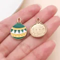 Breloques boule de Noël en alliage émaillé accessoires de bijoux DIY pour artisanat. - Balle Color Block (29837) / 1 Pièce (22x16x2mm) / Vert