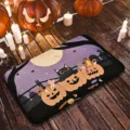 Halloween black cat pumpkin doormat, flannel printed non-slip rug for entryway and porch decor. - Flannel Purple Cemetery Pumpkin